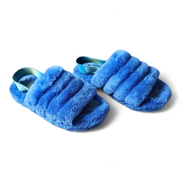 UGG Other - UGG Fluff Yeah Slide Sandals Blue Rainbow Strap Kids Size 4